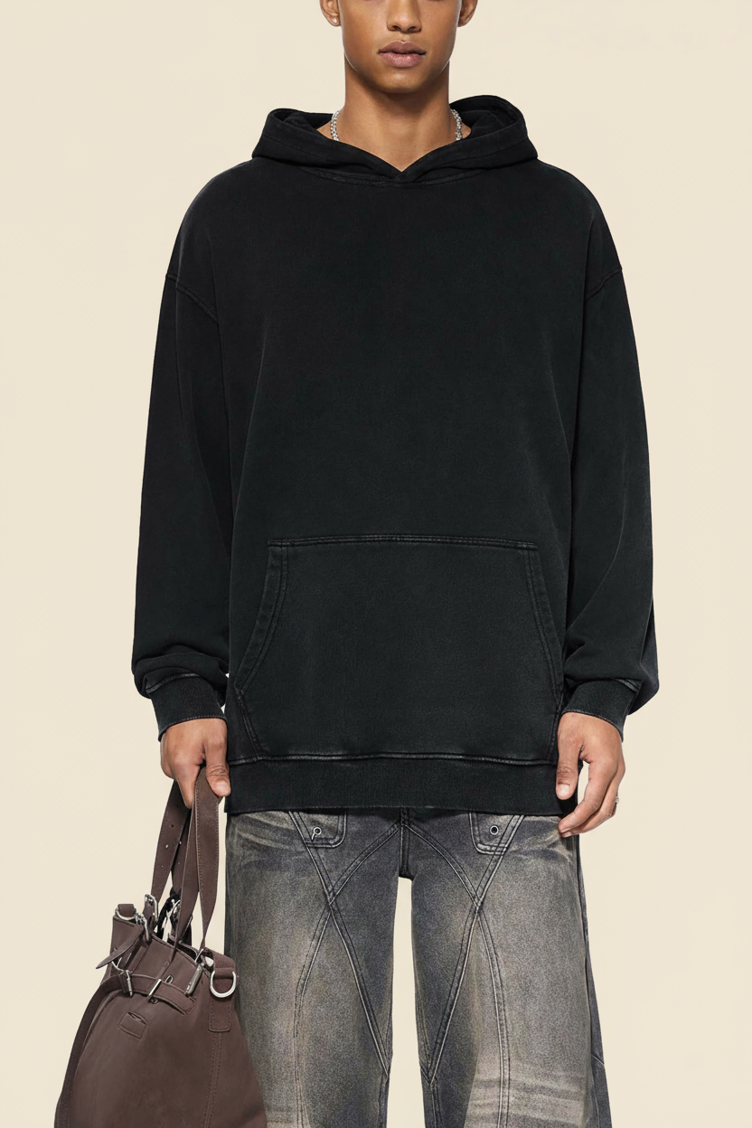 Snow Washed Loose Cotton Hoodie