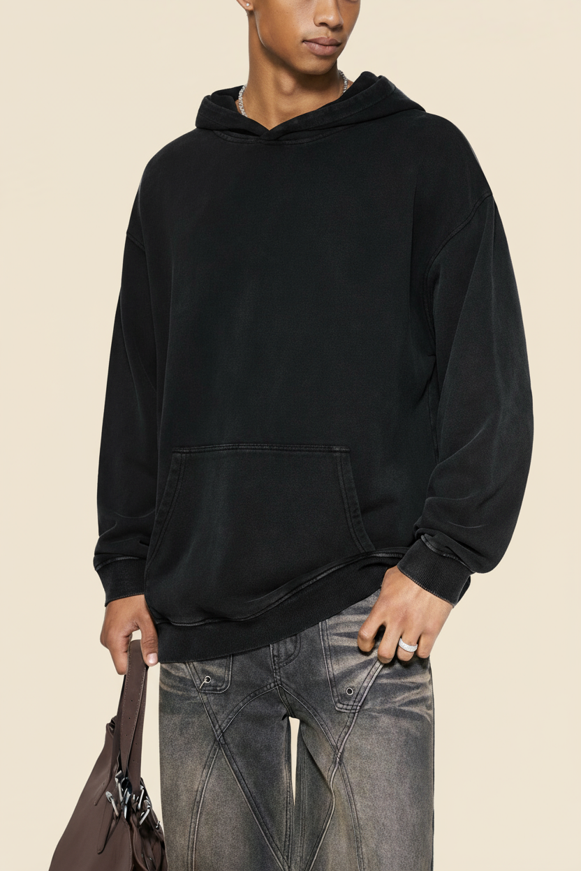 Snow Washed Loose Cotton Hoodie