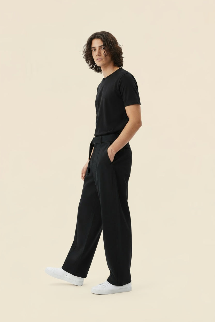Cotton Belted Curved Pants