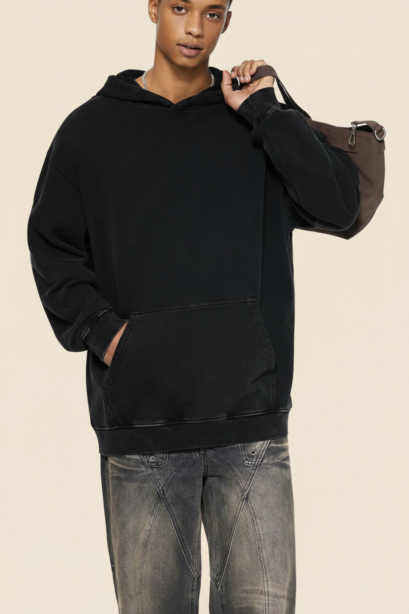 Snow Washed Loose Cotton Hoodie