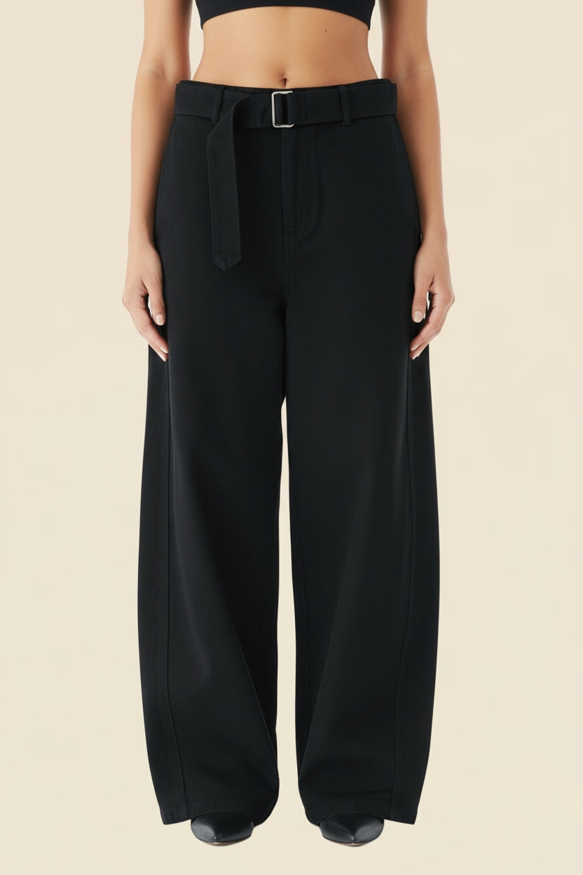 Cotton Belted Curved Pants