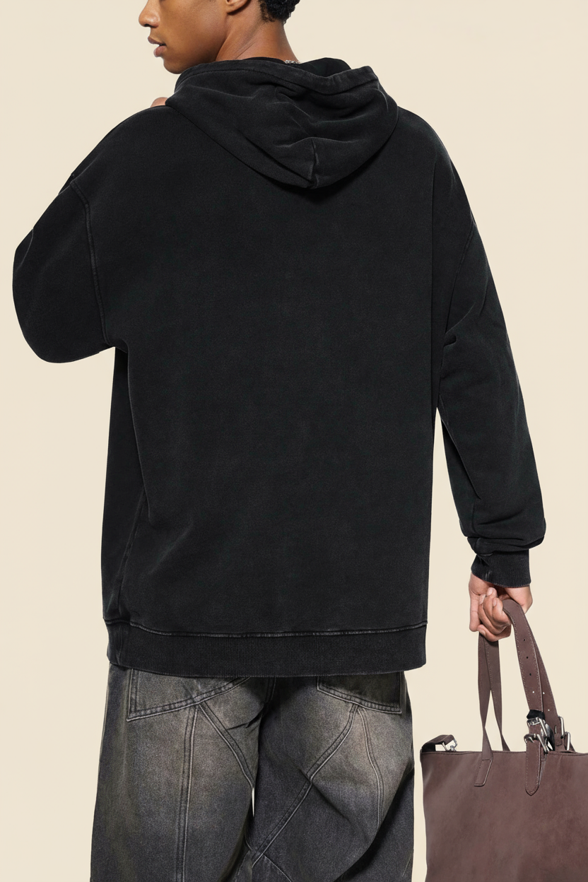 Snow Washed Loose Cotton Hoodie