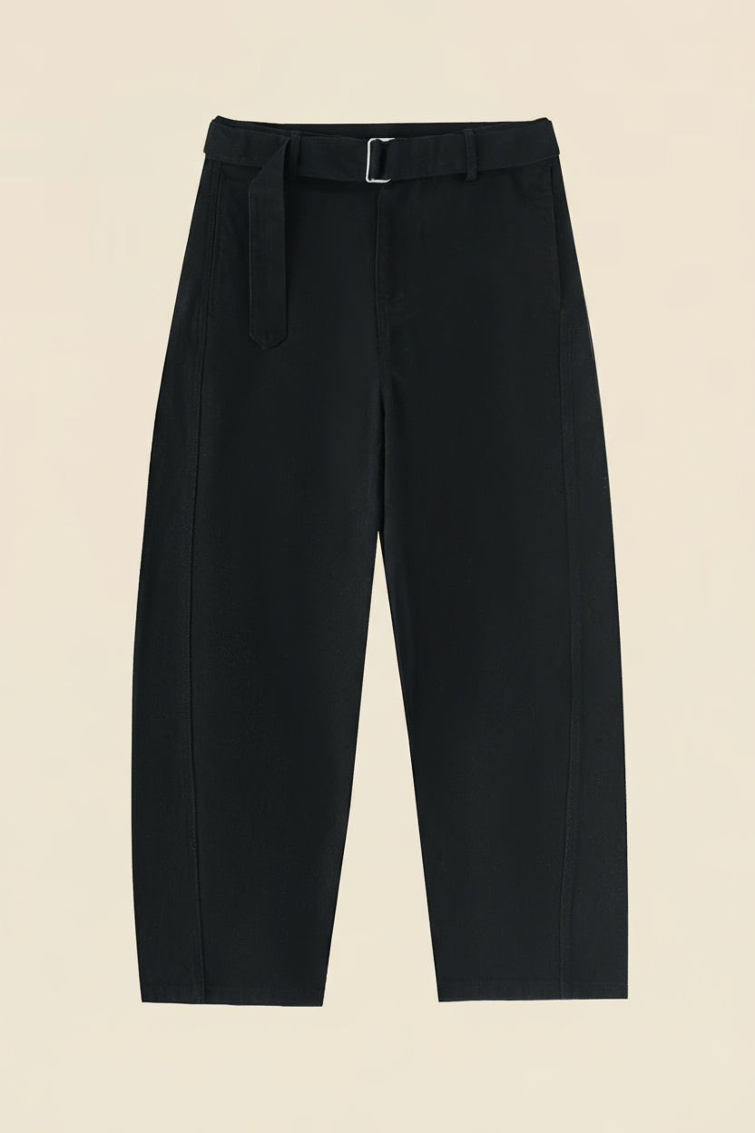Cotton Belted Curved Pants