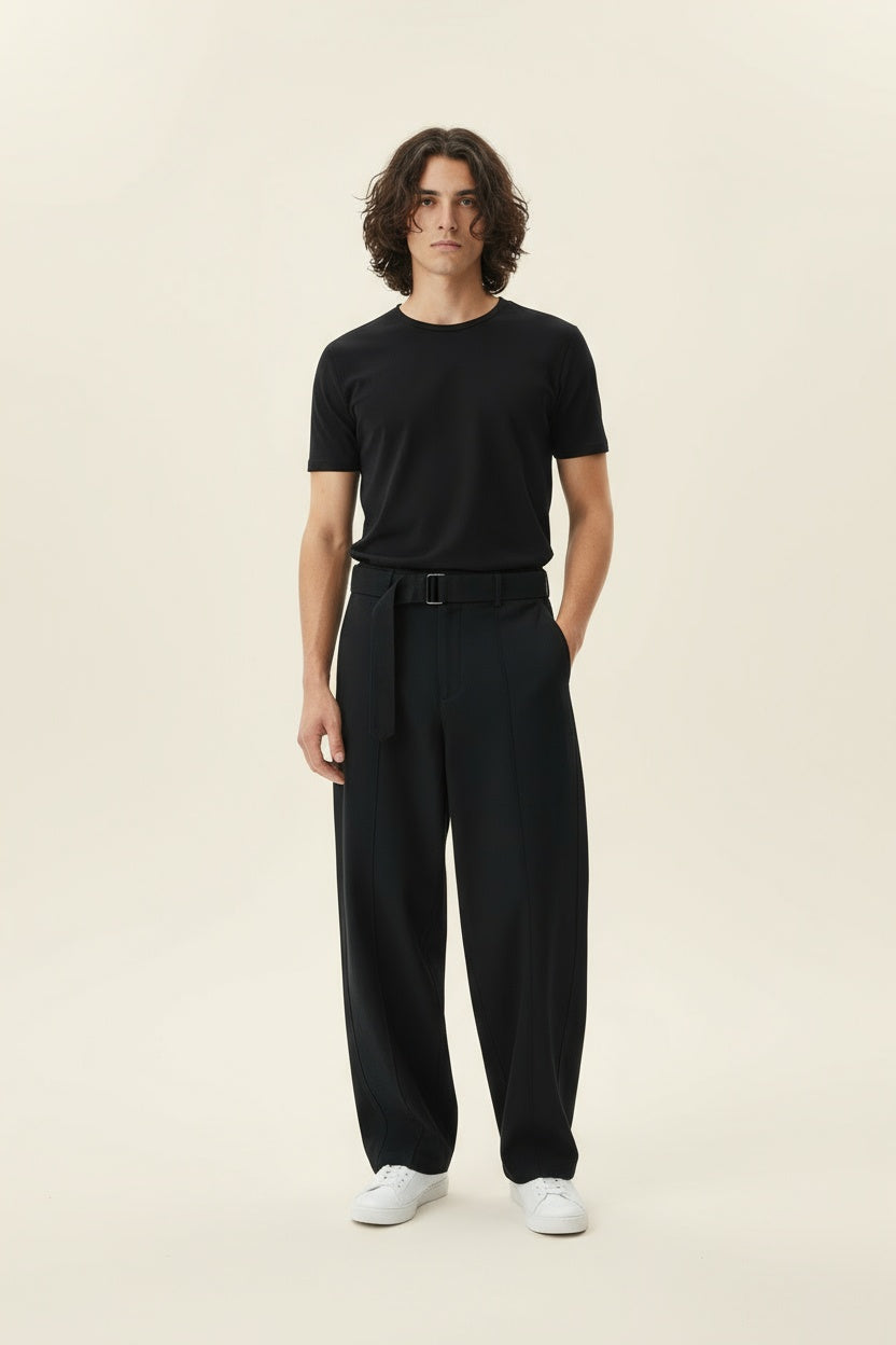 Cotton Belted Curved Pants